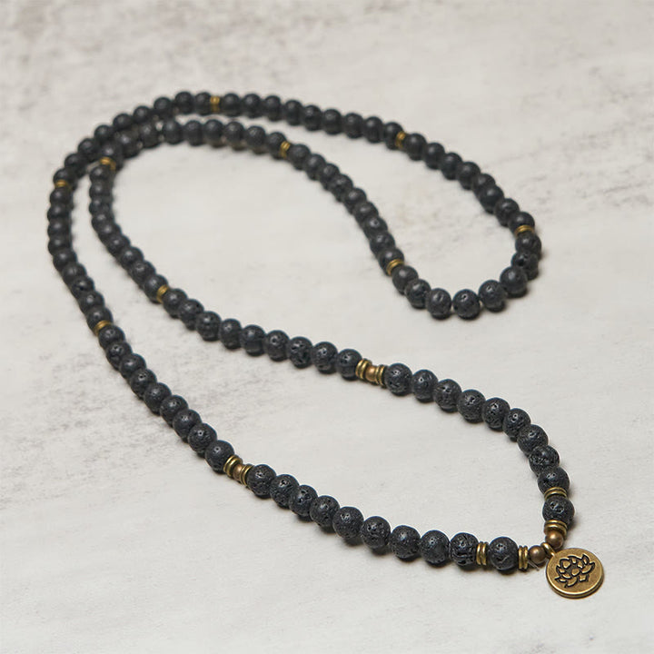 Buddha Stones, symbol lotosu w stylu retro, zawieszka z koralików z lawy wulkanicznej, uzdrawiająca mala nowego początku - image 2