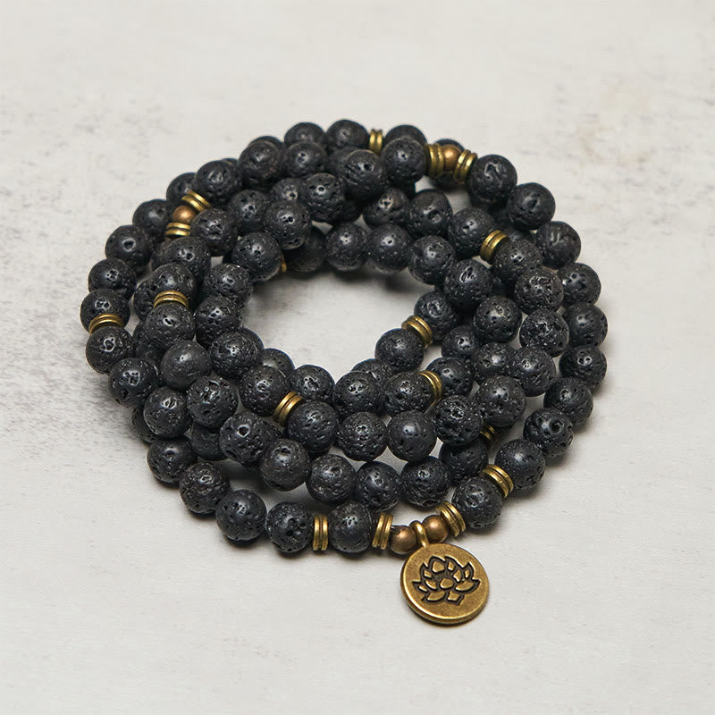 Buddha Stones, symbol lotosu w stylu retro, zawieszka z koralików z lawy wulkanicznej, uzdrawiająca mala nowego początku - image 1