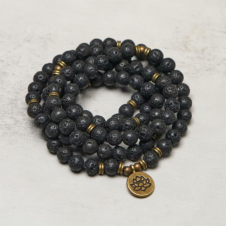 Buddha Stones, symbol lotosu w stylu retro, zawieszka z koralików z lawy wulkanicznej, uzdrawiająca mala nowego początku - image 1