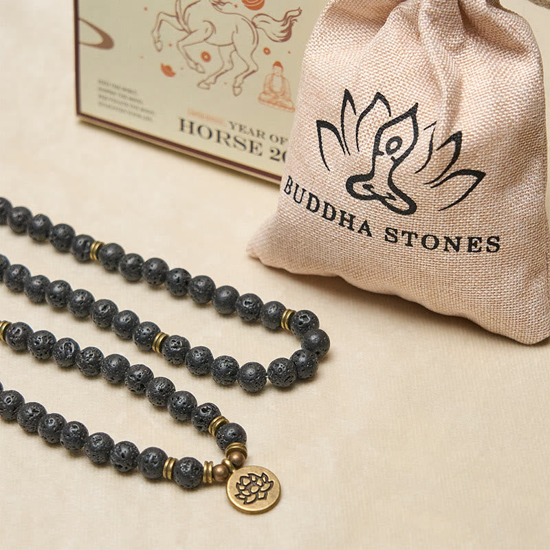 Buddha Stones, symbol lotosu w stylu retro, zawieszka z koralików z lawy wulkanicznej, uzdrawiająca mala nowego początku - image 5