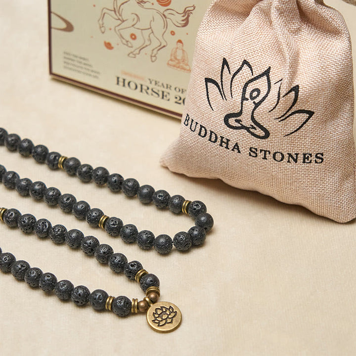 Buddha Stones, symbol lotosu w stylu retro, zawieszka z koralików z lawy wulkanicznej, uzdrawiająca mala nowego początku - image 5