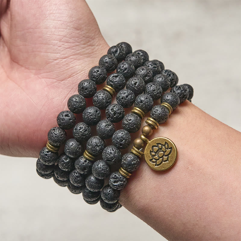 Buddha Stones, symbol lotosu w stylu retro, zawieszka z koralików z lawy wulkanicznej, uzdrawiająca mala nowego początku - image 3