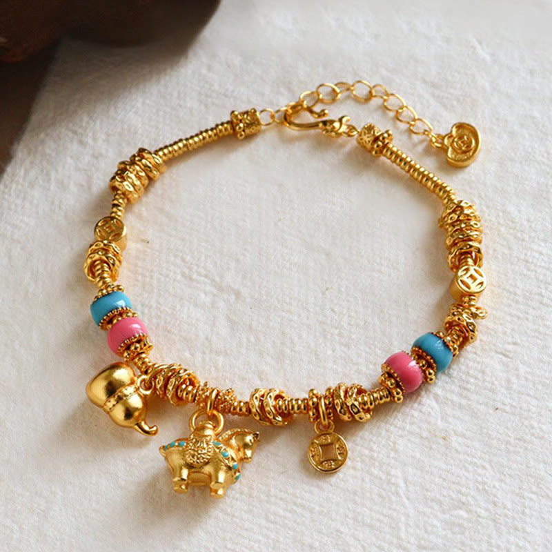 Buddha Stones Rok Konia Tykwa Miedziana Moneta Bransoletka Miedziana Równowaga - Miedziany koń (obwód nadgarstka: 14-18 cm) - image 0