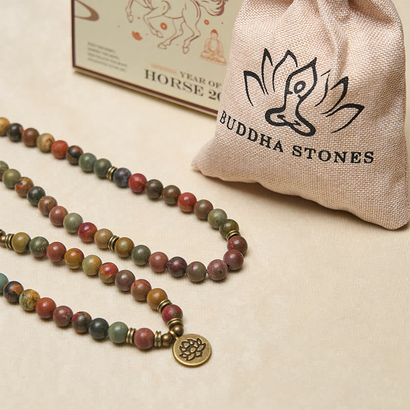 Buddha Stones Retro Symbol Lotosu Okrągły Koralik Czerwony Turkus Ciepły Mala - image 5