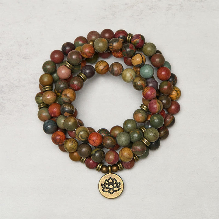 Buddha Stones Retro Symbol Lotosu Okrągły Koralik Czerwony Turkus Ciepły Mala - Czerwony turkus - 8 mm - image 0