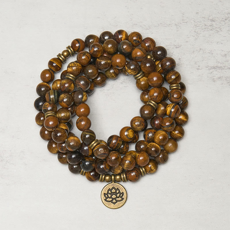 Buddha Stones, Symbol Lotosu, Tygrysie Oko, Koralikowa Mala Siły - Tygrysie oko - 8 mm - image 0