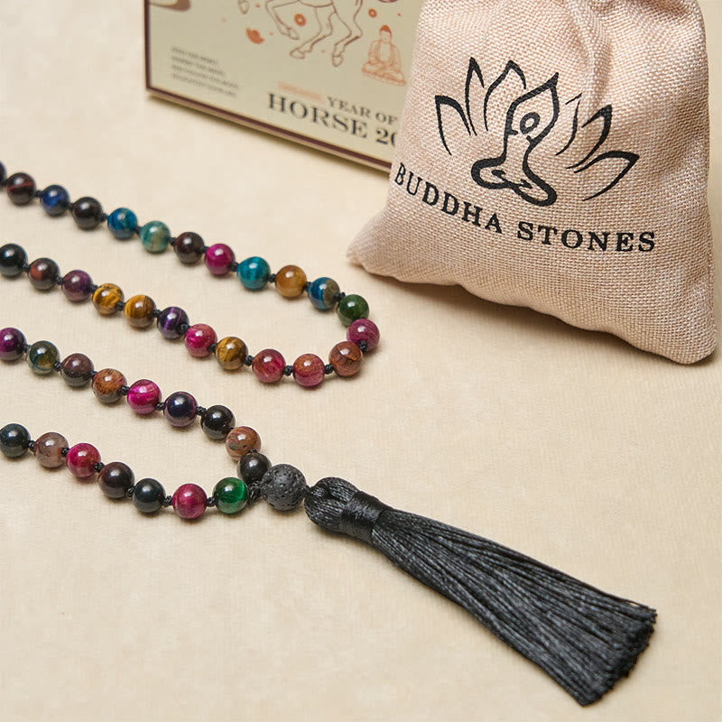 Buddha Stones Wielokolorowe Żółte Tygrysie Oko Zielone Tygrysie Oko Niebieskie Tygrysie Oko Czerwone Tygrysie Oko Koralikowe Frędzle Siła Mala - image 3