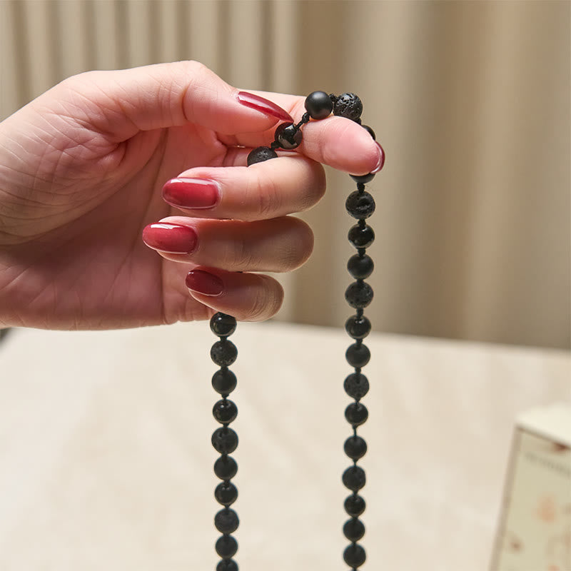 Buddha Stones 8 mm Koraliki Czarny Onyks Lawa Kamień Ochrona Tassel Fortune Mala - image 4