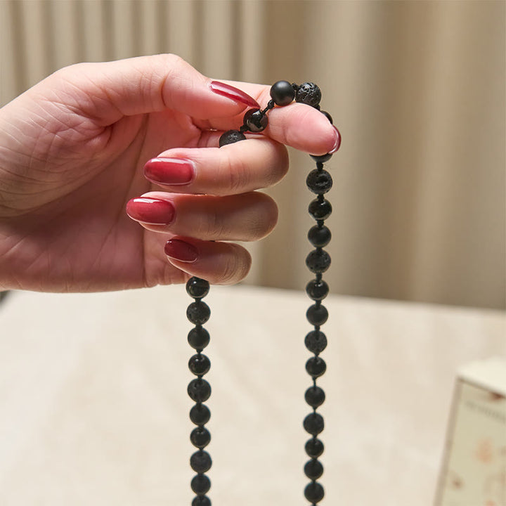 Buddha Stones 8 mm Koraliki Czarny Onyks Lawa Kamień Ochrona Tassel Fortune Mala - image 4