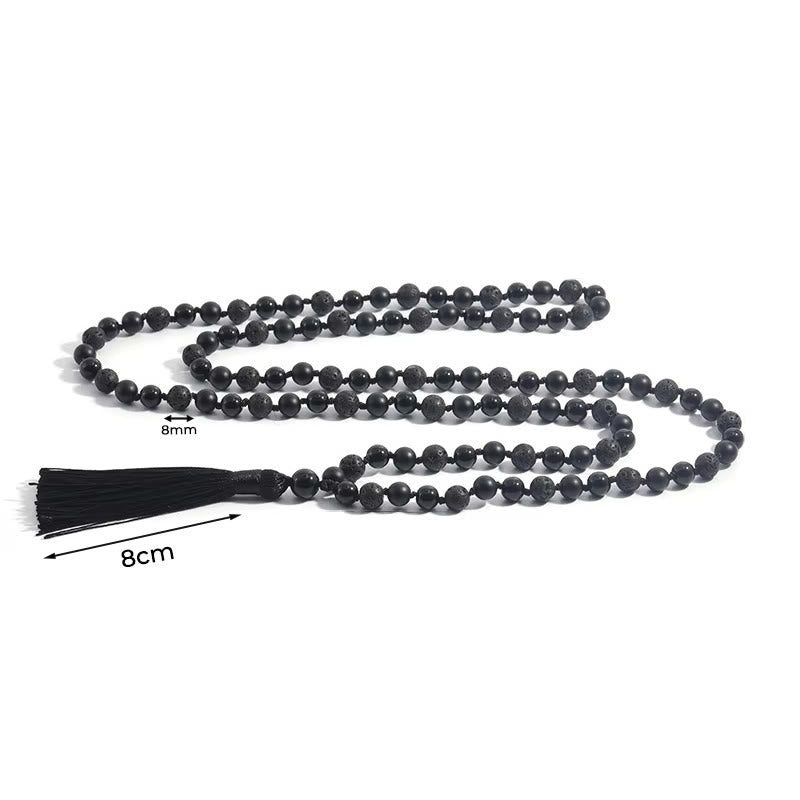 Buddha Stones 8 mm Koraliki Czarny Onyks Lawa Kamień Ochrona Tassel Fortune Mala - image 6
