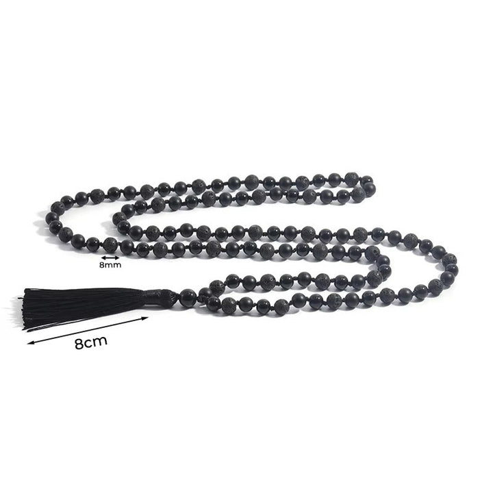 Buddha Stones 8 mm Koraliki Czarny Onyks Lawa Kamień Ochrona Tassel Fortune Mala - image 6