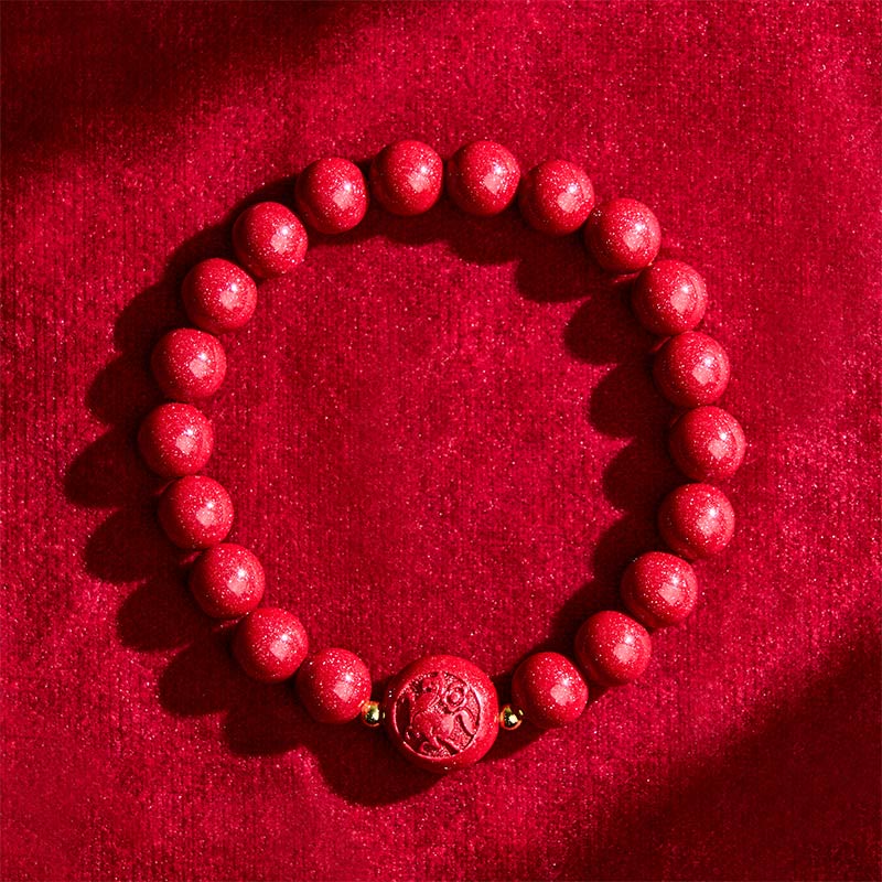 Bransoletka z Buddha Stones, chińskim zodiakiem, rokiem konia, rzeźbiona w cynobrze, z błogosławieństwem pokoju - image 3