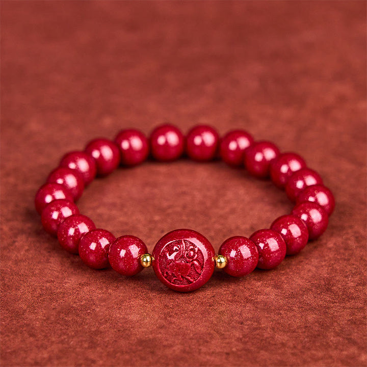 Bransoletka z Buddha Stones, chińskim zodiakiem, rokiem konia, rzeźbiona w cynobrze, z błogosławieństwem pokoju - 8mm Koń - image 0