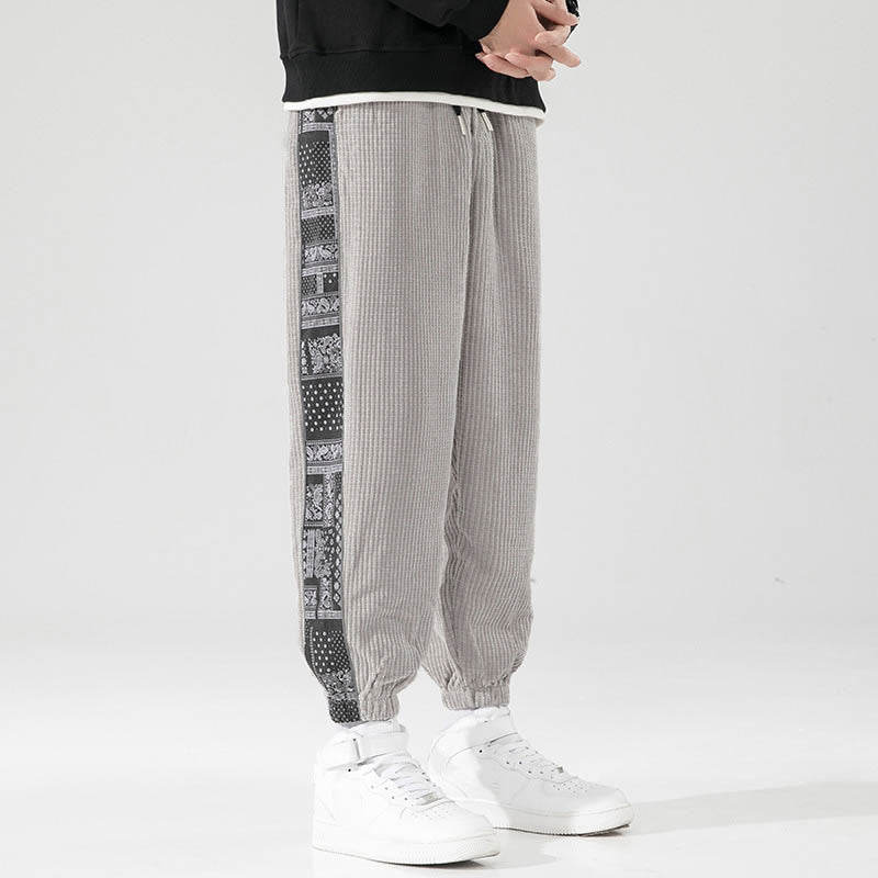 Spodnie męskie sztruksowe z kieszeniami i prostymi nogawkami do kostek, z kolekcji Buddha Stones Fall, ze ściągaczem po bokach i wzorem Paisley - Jasnoszary - US/UK/AU46， EU56 (5XL) - image 13