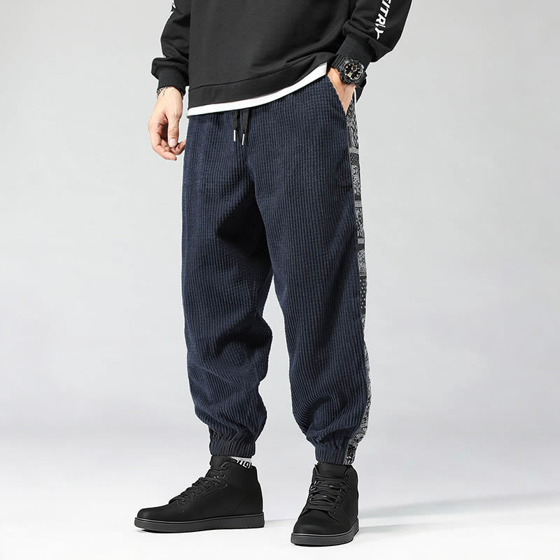 Spodnie męskie sztruksowe z kieszeniami i prostymi nogawkami do kostek, z kolekcji Buddha Stones Fall, ze ściągaczem po bokach i wzorem Paisley - Stalowoniebieski - US/UK/AU46， EU56 (5XL) - image 27