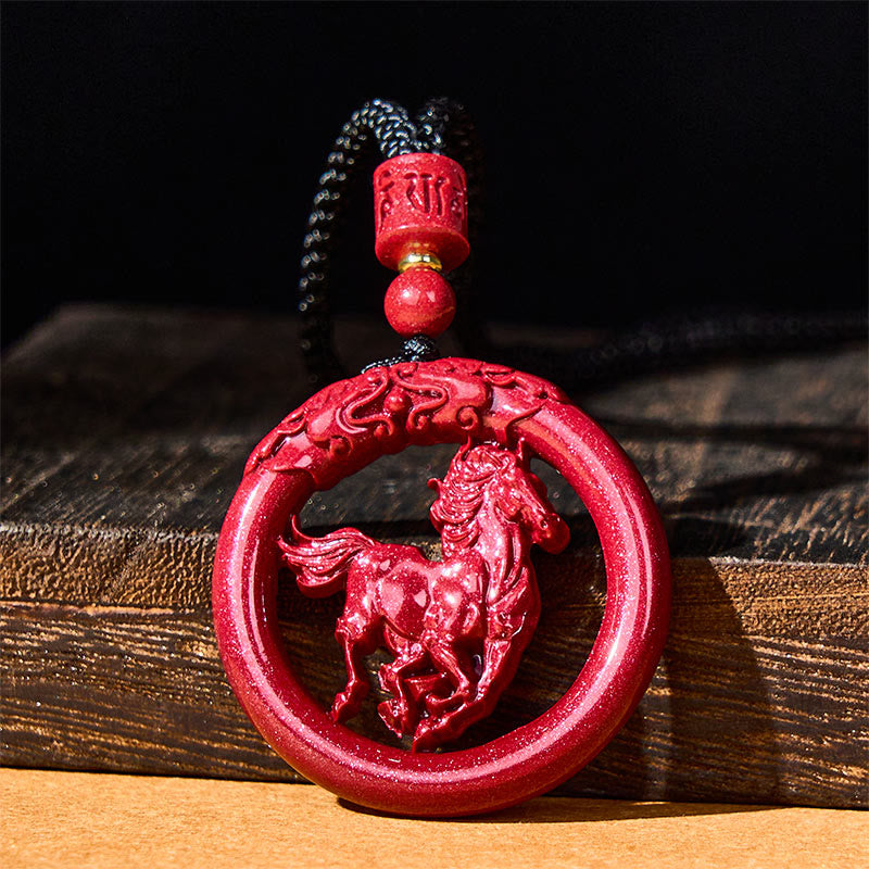 Buddha Stones Rok Konia Rzeźba Pokoju Klamra Naturalny Naszyjnik Koncentracyjny Cynober Wisiorek - image 1