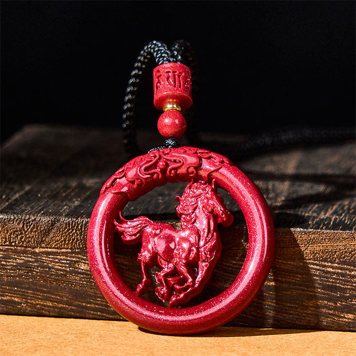 Buddha Stones Rok Konia Rzeźba Pokoju Klamra Naturalny Naszyjnik Koncentracyjny Cynober Wisiorek - image 1