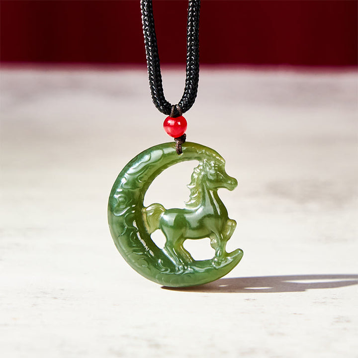 Buddha Stones z chińskim zodiakiem, rokiem konia, rzeźbiony jadeit, zapewniający szczęście i dobrobyt - Jadeit (Obfitość ♥ Szczęście) - 29*28*5mm - image 0