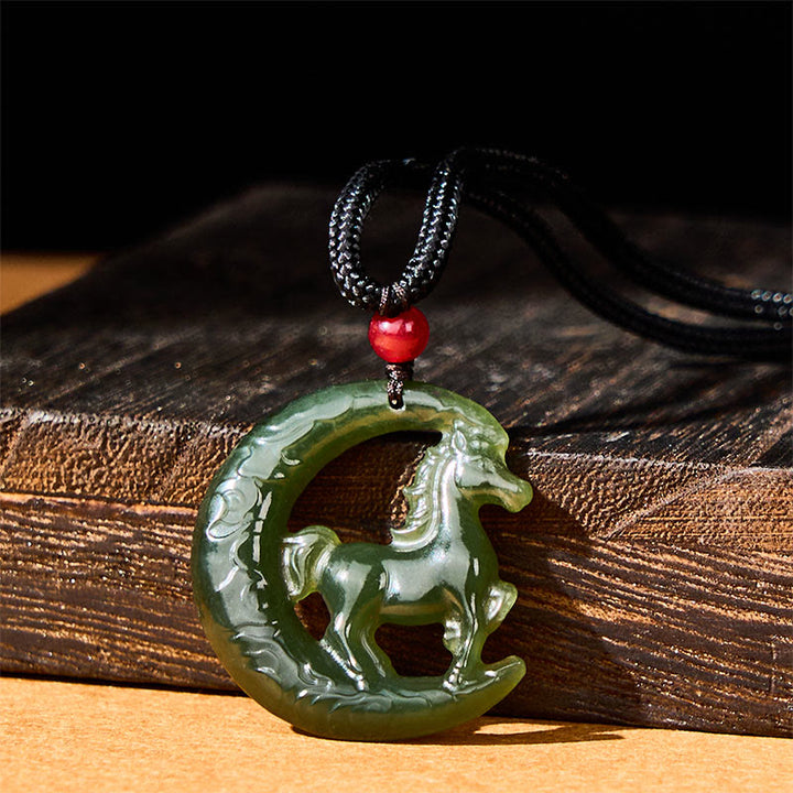 Buddha Stones z chińskim zodiakiem, rokiem konia, rzeźbiony jadeit, zapewniający szczęście i dobrobyt - image 1