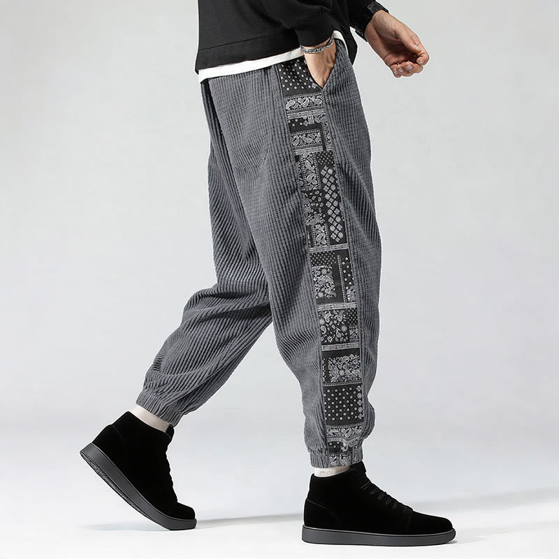 Spodnie męskie sztruksowe z kieszeniami i prostymi nogawkami do kostek, z kolekcji Buddha Stones Fall, ze ściągaczem po bokach i wzorem Paisley - image 21