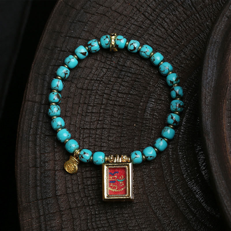 Bransoletka ochronna z Buddha Stones Thangka Gau w pudełku z amuletem i turkusowym charakterem Fu - Turkusowy (obwód nadgarstka: 16-17 cm) - image 0