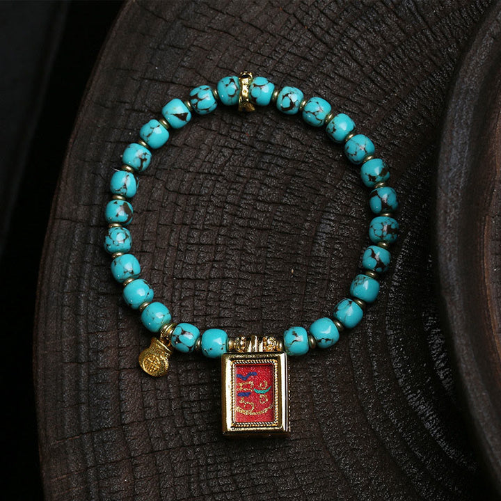 Bransoletka ochronna z Buddha Stones Thangka Gau w pudełku z amuletem i turkusowym charakterem Fu - Turkusowy (obwód nadgarstka: 16-17 cm) - image 0