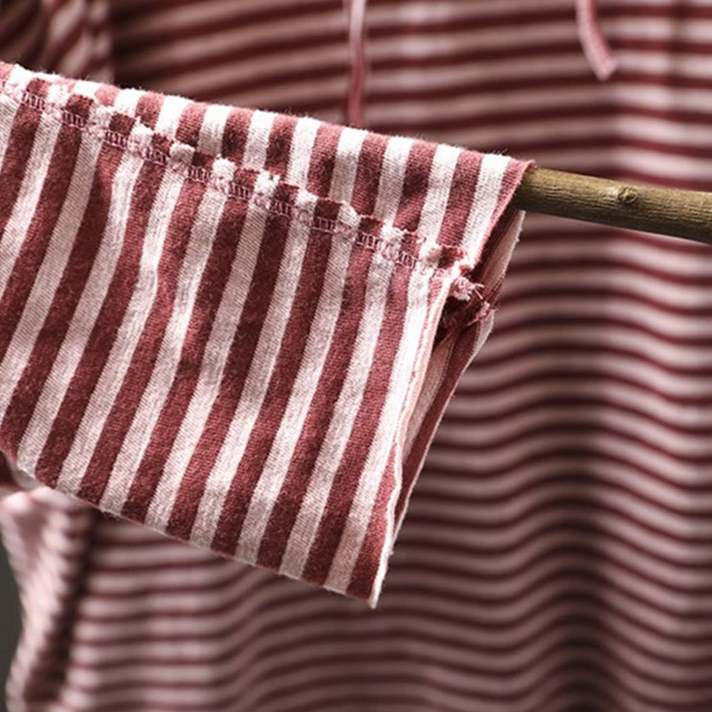 Bluza damska z kapturem z długim rękawem i bawełny z motywem Buddha Stones w paski i wiosenną grafiką - image 9