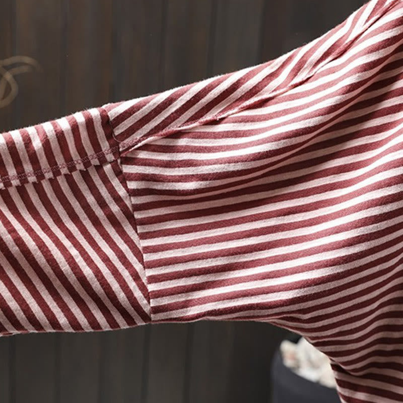 Bluza damska z kapturem z długim rękawem i bawełny z motywem Buddha Stones w paski i wiosenną grafiką - image 7