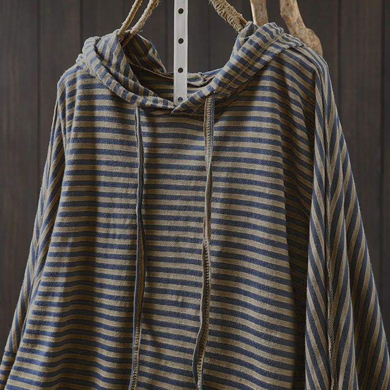 Bluza damska z kapturem z długim rękawem i bawełny z motywem Buddha Stones w paski i wiosenną grafiką - image 1