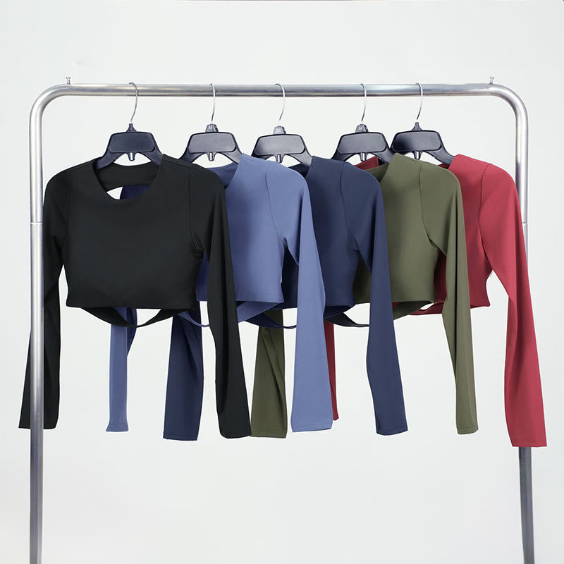 Biustonosz sportowy z długim rękawem i odkrytymi plecami Buddha Stones, do jogi i fitnessu, damski top bez rękawów - image 31