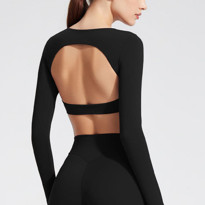 Biustonosz sportowy z długim rękawem i odkrytymi plecami Buddha Stones, do jogi i fitnessu, damski top bez rękawów - image 4