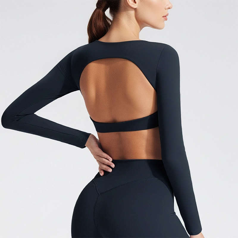 Biustonosz sportowy z długim rękawem i odkrytymi plecami Buddha Stones, do jogi i fitnessu, damski top bez rękawów - DarkSlateBlue - US12, UK/AU16, EU44 (XL) - image 0