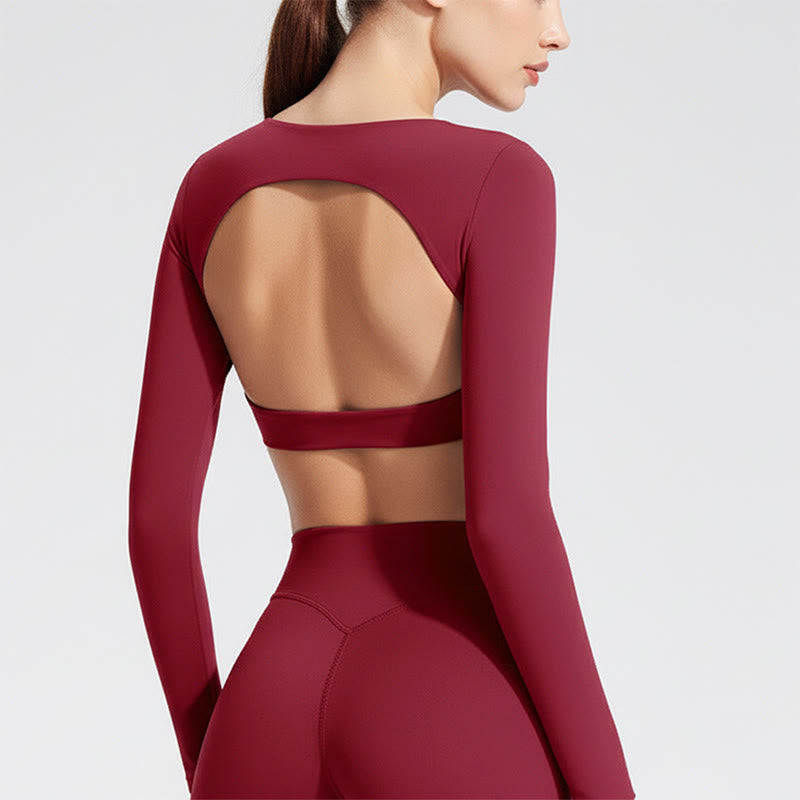 Biustonosz sportowy z długim rękawem i odkrytymi plecami Buddha Stones, do jogi i fitnessu, damski top bez rękawów - Cegła ogniotrwała - US12, UK/AU16, EU44 (XL) - image 27