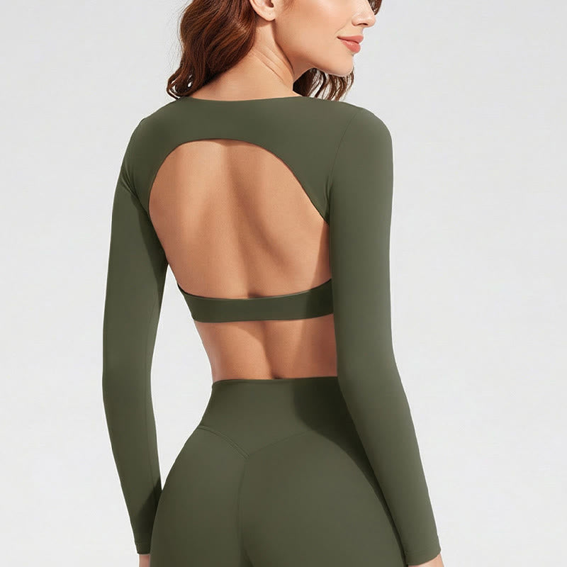 Biustonosz sportowy z długim rękawem i odkrytymi plecami Buddha Stones, do jogi i fitnessu, damski top bez rękawów - image 24