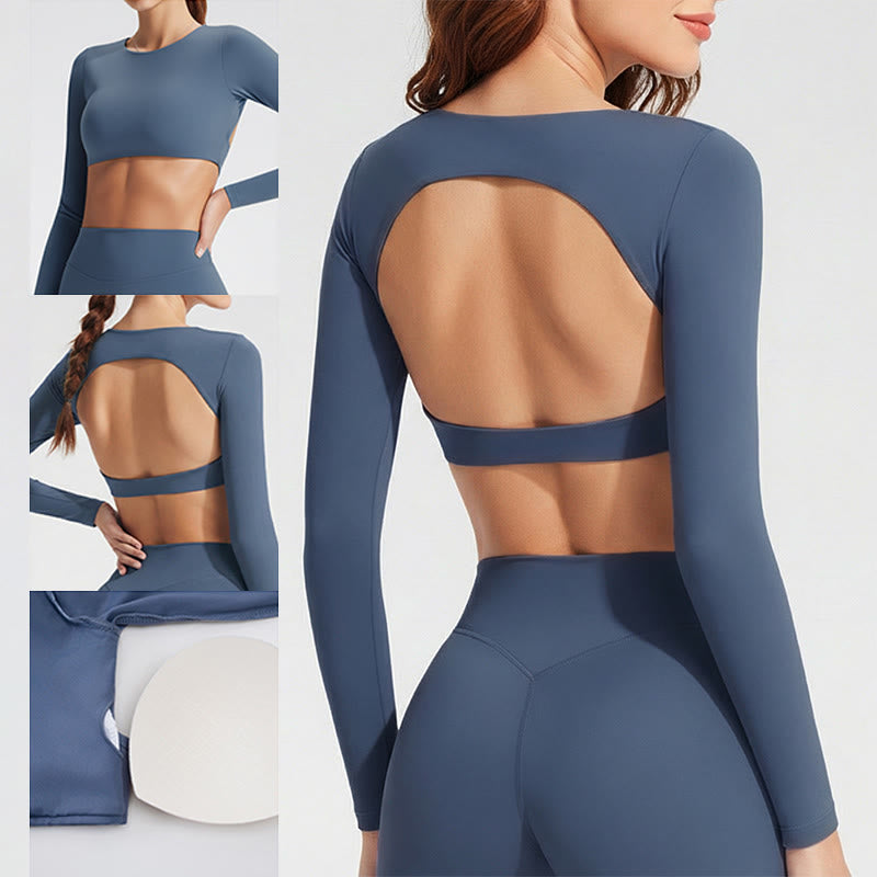 Biustonosz sportowy z długim rękawem i odkrytymi plecami Buddha Stones, do jogi i fitnessu, damski top bez rękawów - image 12