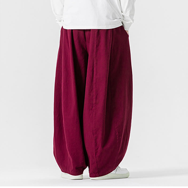 Spodnie męskie z szerokimi nogawkami i kieszeniami z bawełny Buddha Stones Winter Commute Plain Drawstring Design - image 37