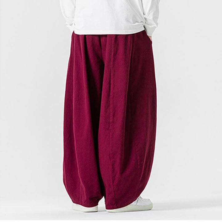 Spodnie męskie z szerokimi nogawkami i kieszeniami z bawełny Buddha Stones Winter Commute Plain Drawstring Design - image 37