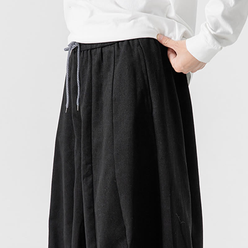 Spodnie męskie z szerokimi nogawkami i kieszeniami z bawełny Buddha Stones Winter Commute Plain Drawstring Design - image 46