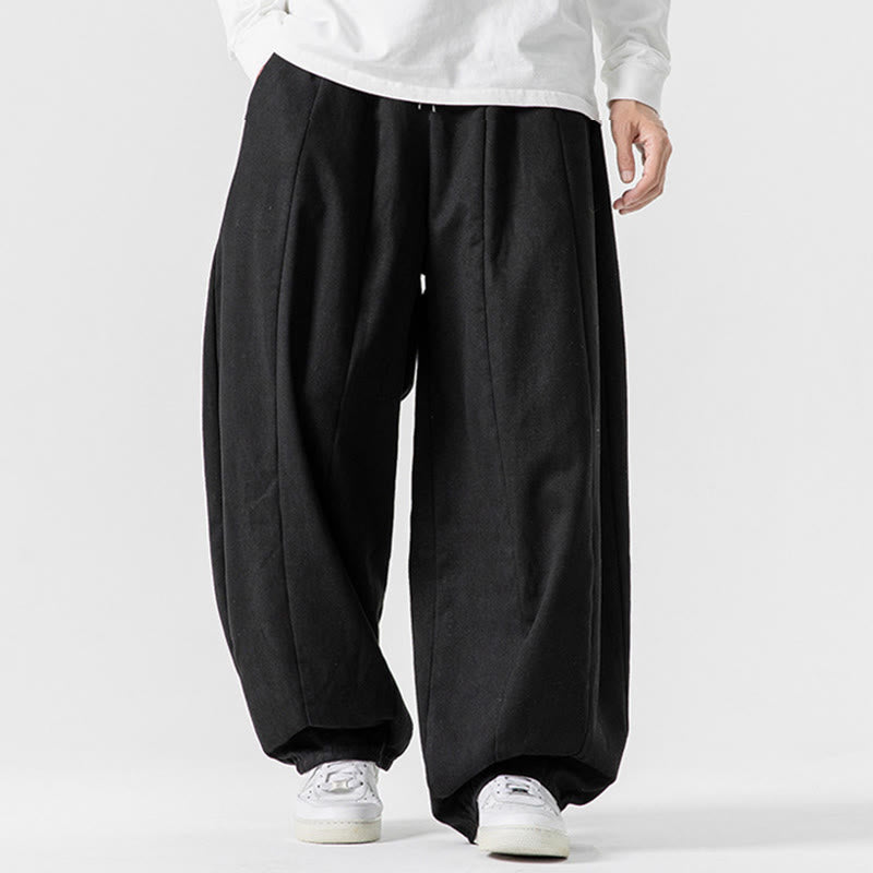 Spodnie męskie z szerokimi nogawkami i kieszeniami z bawełny Buddha Stones Winter Commute Plain Drawstring Design - image 43