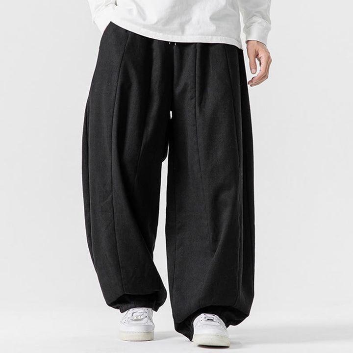 Spodnie męskie z szerokimi nogawkami i kieszeniami z bawełny Buddha Stones Winter Commute Plain Drawstring Design - image 43