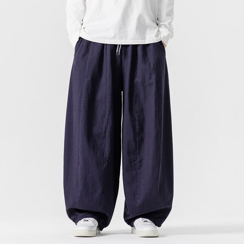 Spodnie męskie z szerokimi nogawkami i kieszeniami z bawełny Buddha Stones Winter Commute Plain Drawstring Design - DarkSlateBlue - US/UK/AU46， EU56 (5XL) - image 1