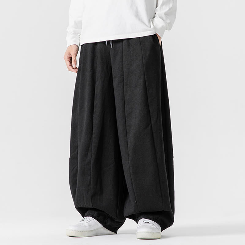 Spodnie męskie z szerokimi nogawkami i kieszeniami z bawełny Buddha Stones Winter Commute Plain Drawstring Design - image 39