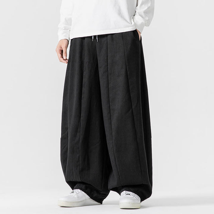 Spodnie męskie z szerokimi nogawkami i kieszeniami z bawełny Buddha Stones Winter Commute Plain Drawstring Design - image 39