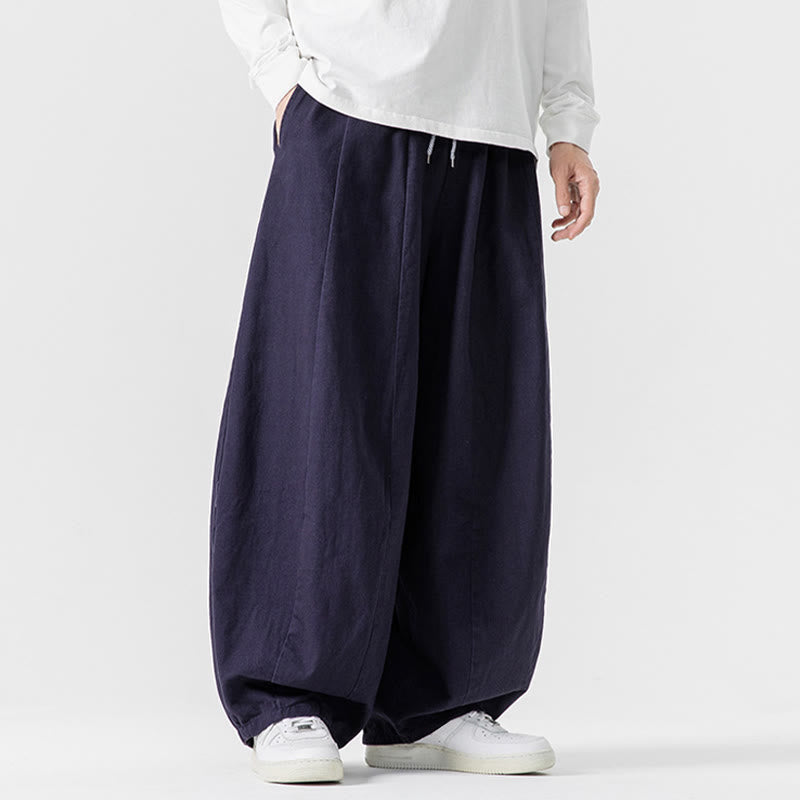 Spodnie męskie z szerokimi nogawkami i kieszeniami z bawełny Buddha Stones Winter Commute Plain Drawstring Design - image 3