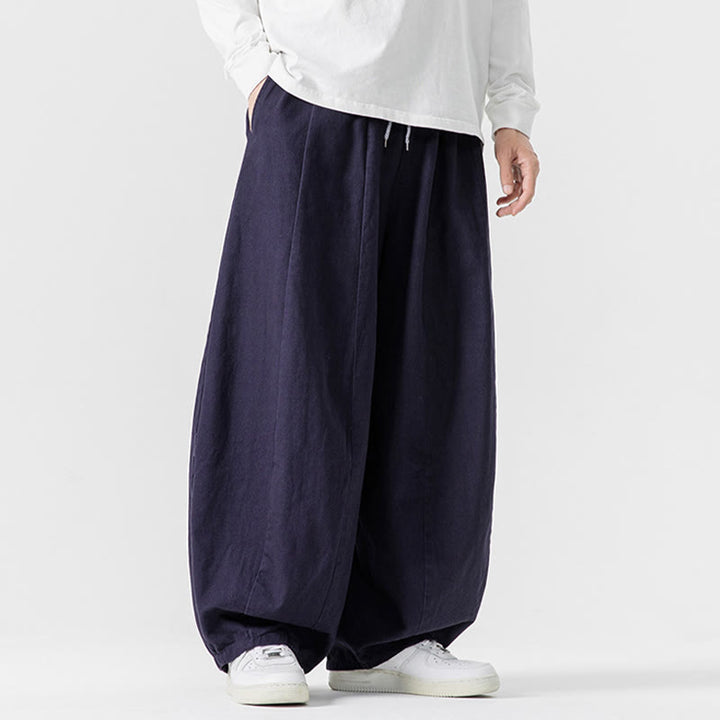 Spodnie męskie z szerokimi nogawkami i kieszeniami z bawełny Buddha Stones Winter Commute Plain Drawstring Design - image 3