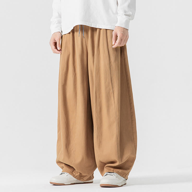 Spodnie męskie z szerokimi nogawkami i kieszeniami z bawełny Buddha Stones Winter Commute Plain Drawstring Design - image 11