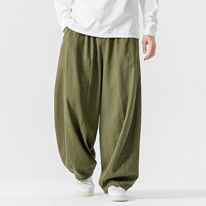 Spodnie męskie z szerokimi nogawkami i kieszeniami z bawełny Buddha Stones Winter Commute Plain Drawstring Design - image 19