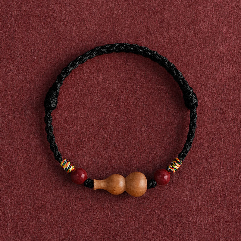 Bransoletka z regulowanym sznurkiem i Buddha Stones, tykwą i drewnem brzoskwiniowym, zapewniająca bogactwo i szczęście - Czarna lina (obwód nadgarstka: 15-19 cm) - image 13