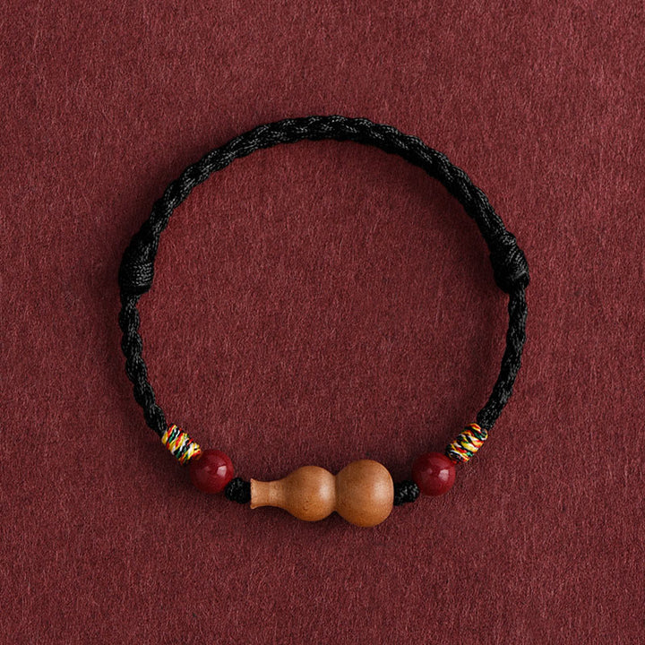 Bransoletka z regulowanym sznurkiem i Buddha Stones, tykwą i drewnem brzoskwiniowym, zapewniająca bogactwo i szczęście - Czarna lina (obwód nadgarstka: 15-19 cm) - image 13