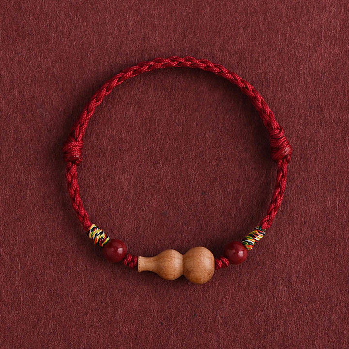 Bransoletka z regulowanym sznurkiem i Buddha Stones, tykwą i drewnem brzoskwiniowym, zapewniająca bogactwo i szczęście - Ciemnoczerwona lina (obwód nadgarstka: 15-19 cm) - image 0
